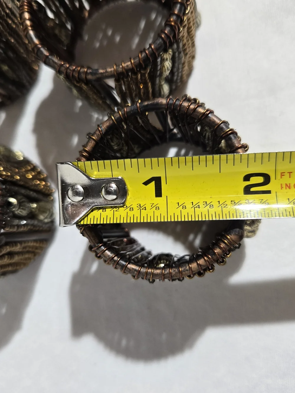 Vintage Bronze Gold Beaded Napkin Rings Set of 4 Metallic Wire Woven Holders